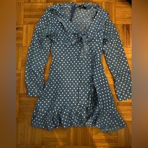 Boohoo chambray polka dot dress